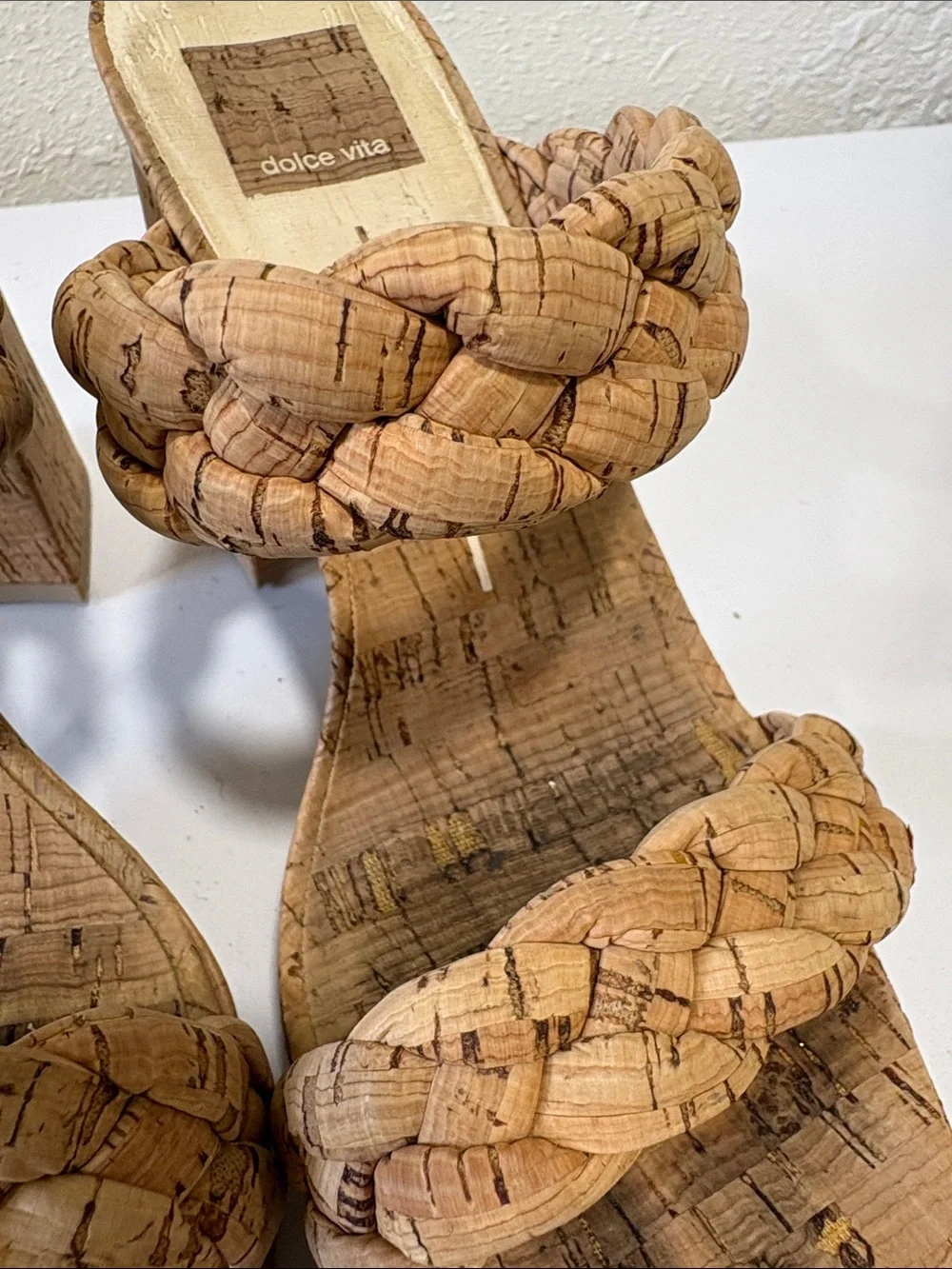 Dolce Vita Ashby Braided Cork Double-Strap Slide Heels in Natural Tan